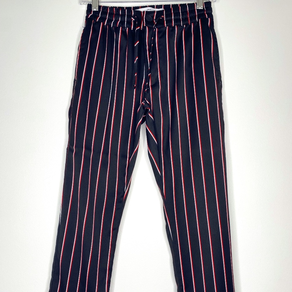 Topman Stretch Skinny Red and White Pinstripe Cropped Trouser